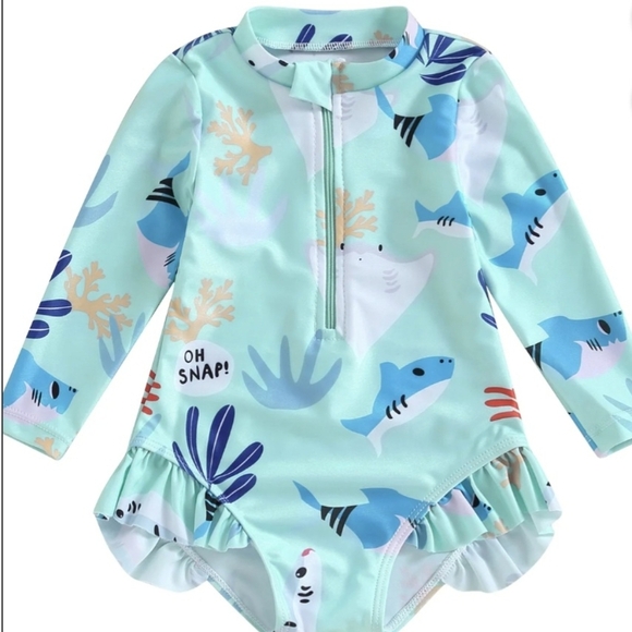 Kids Swimwear with Shark Print - Blue and White - Picture 1 of 5